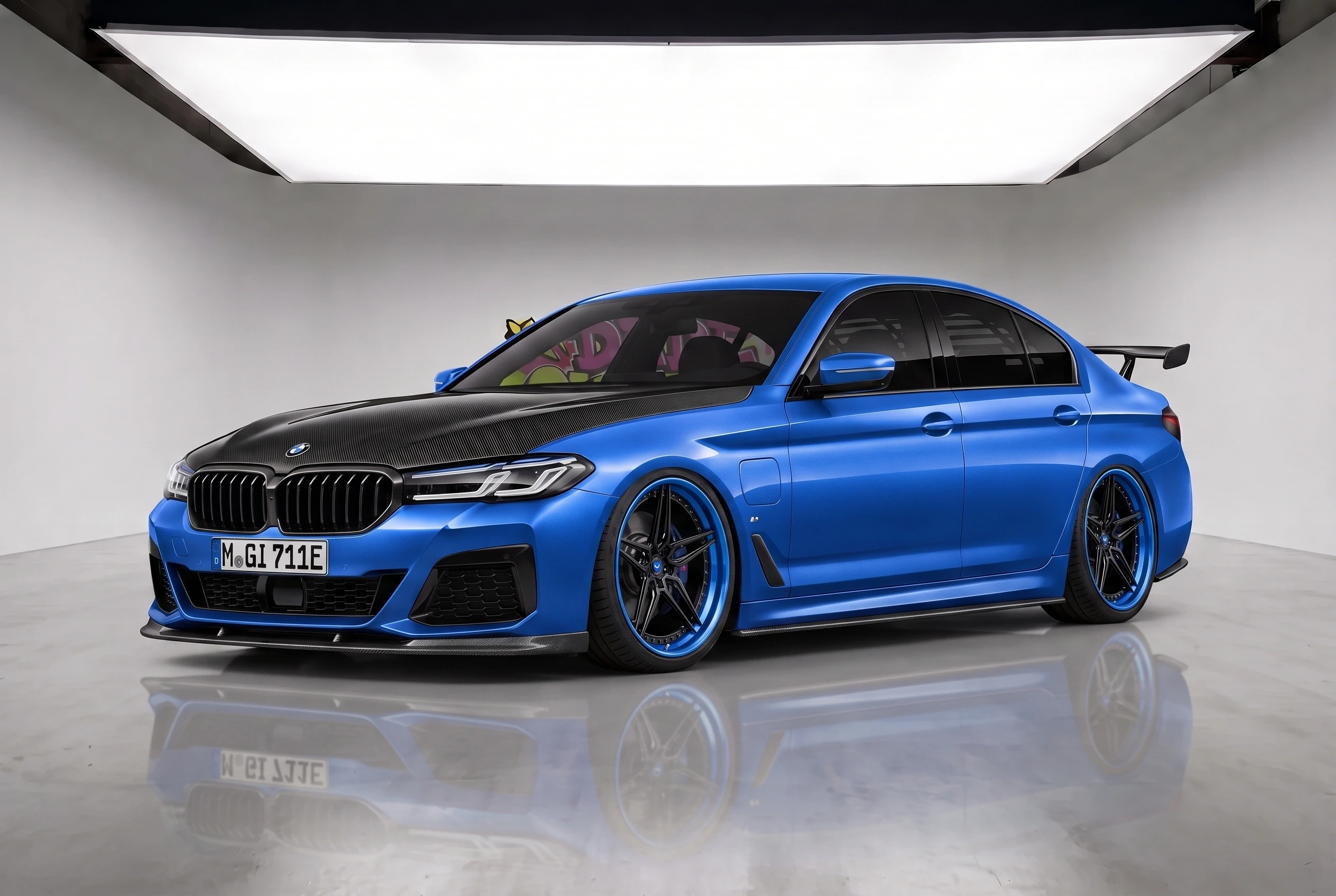 2024 BMW 5 Series M550i xDrive with Vossen EVO-1R (3-Piece) 19" · Fountain Blue, Ride height −100 mm