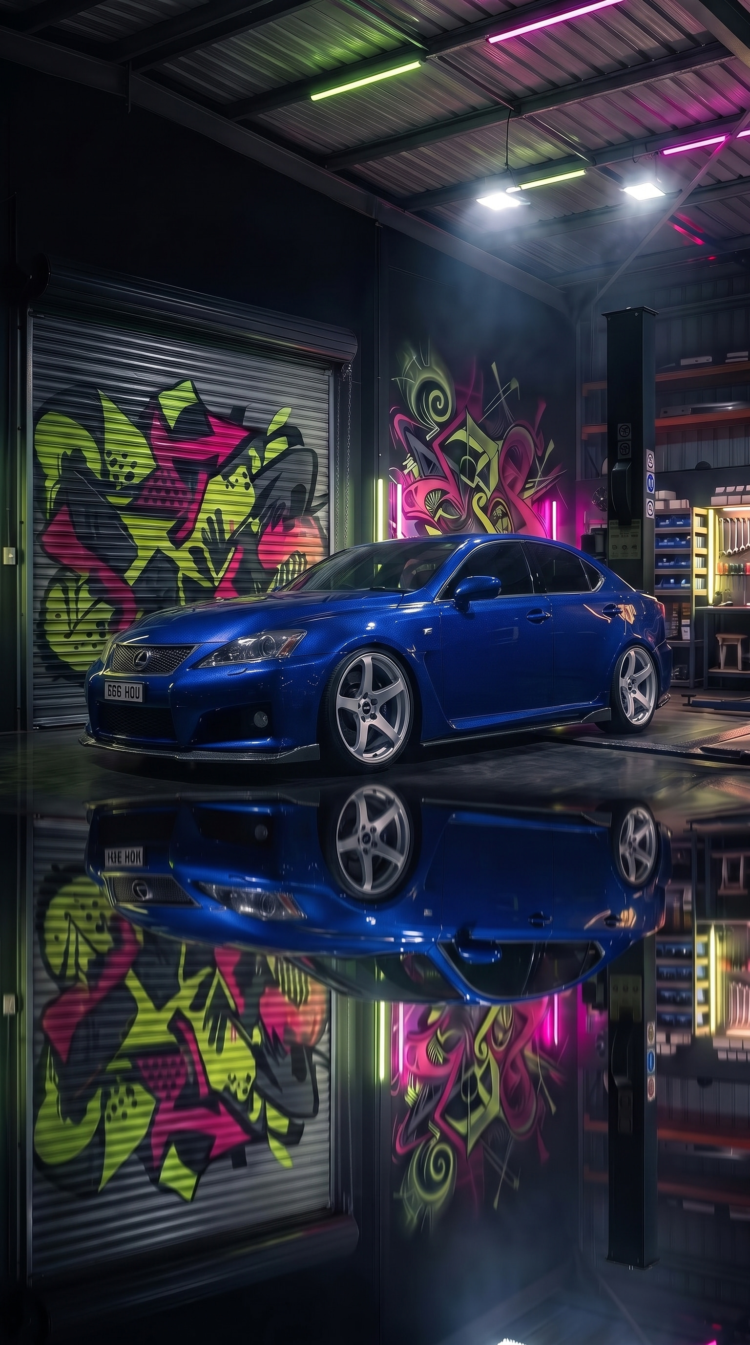 2007 Lexus IS F with Enkei Kojin 18" · Matte Silver, Ride height −100 mm, 95% tint, Custom metallic paint, Front lip splitter, Side skirts, Rear diffuser, Carbon lip spoiler